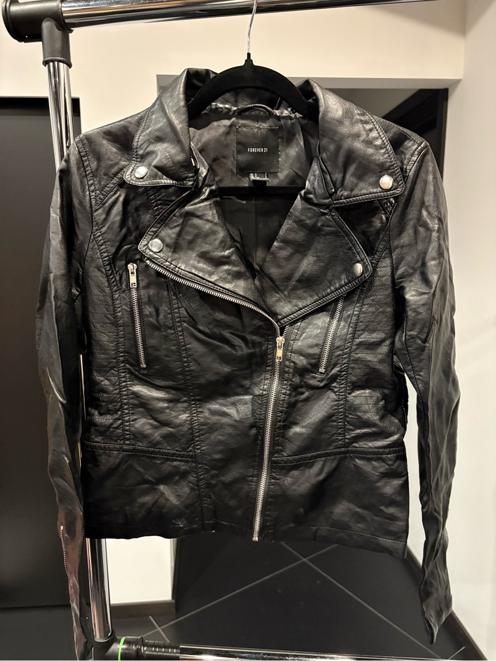 Forever 21 Black Faux Leather Zip Moto Jacket